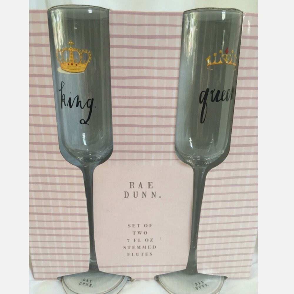Rae Dunn Stemmed Champagne Flutes King And Queen New